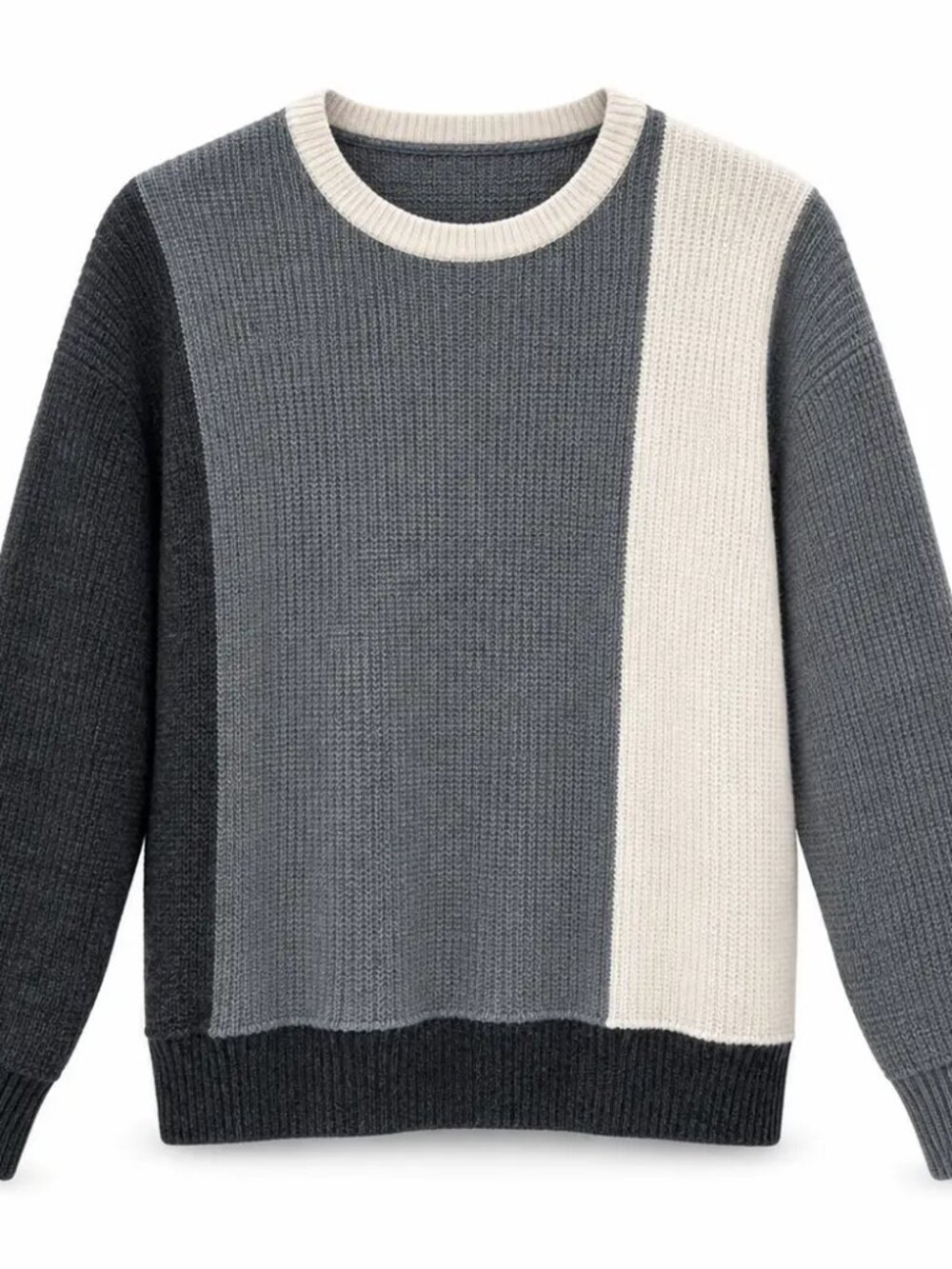 Amicale Grey Tricolor Cashmere Sweater, Size S
